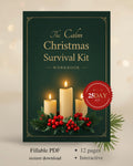 The Calm Christmas Survival Kit fillable PDF workbook cover with candles and holly