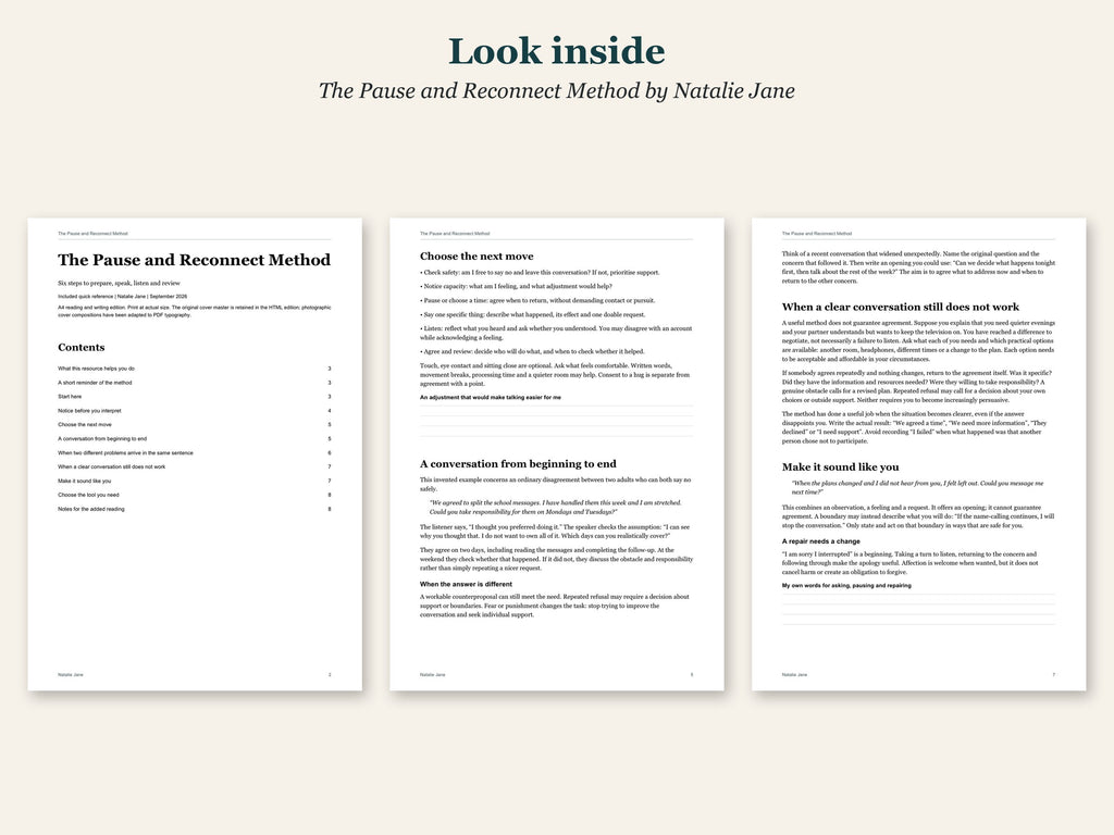 Look inside The Pause and Reconnect Method by Natalie Jane: sample pages