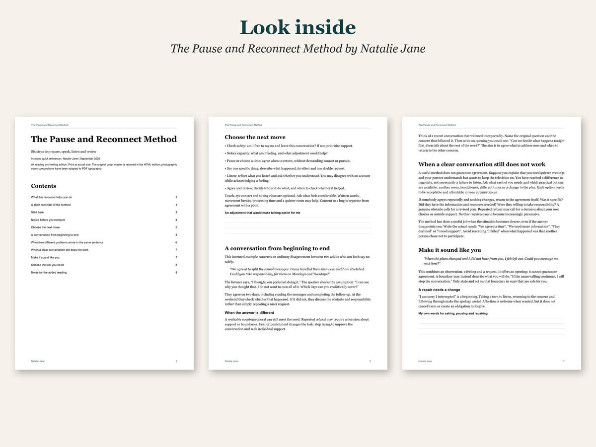 Look inside The Pause and Reconnect Method by Natalie Jane: sample pages