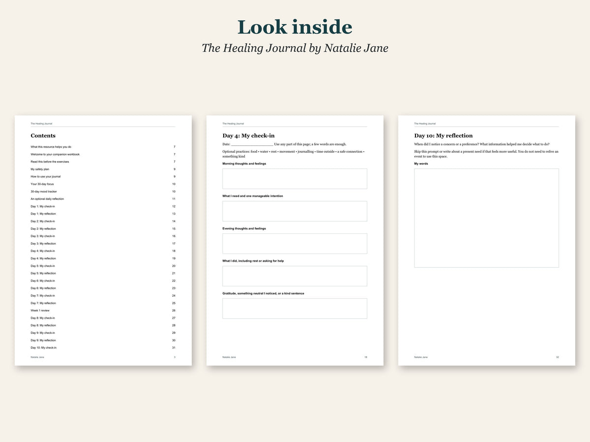Look inside The Healing Journal by Natalie Jane: sample pages