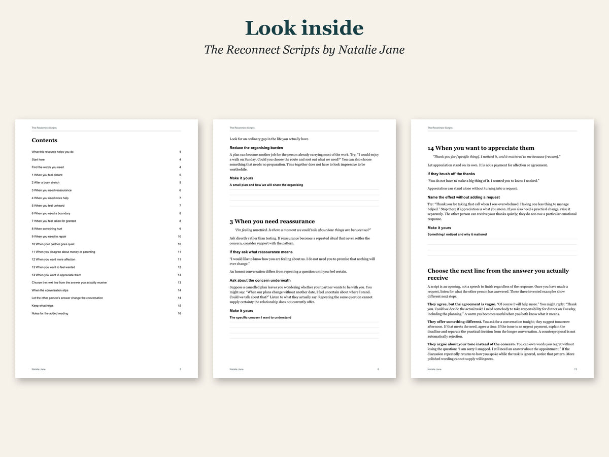 Look inside The Reconnect Scripts by Natalie Jane: sample pages
