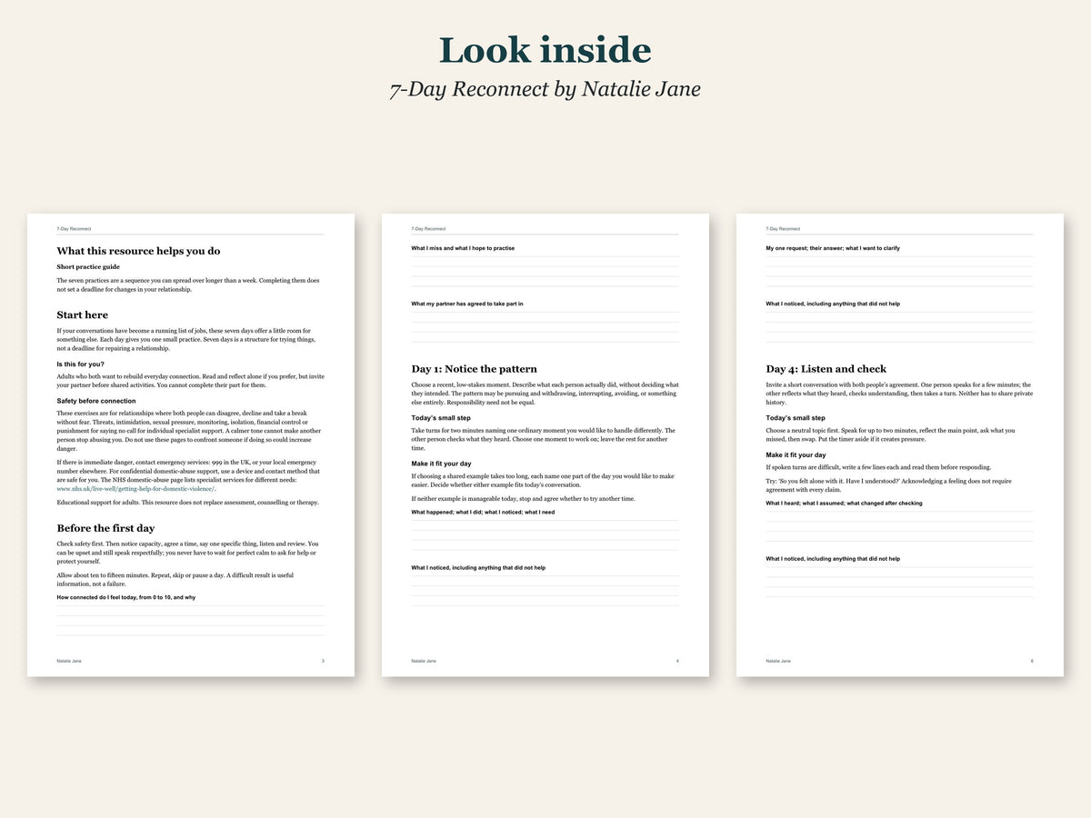 Look inside 7-Day Reconnect by Natalie Jane: sample pages