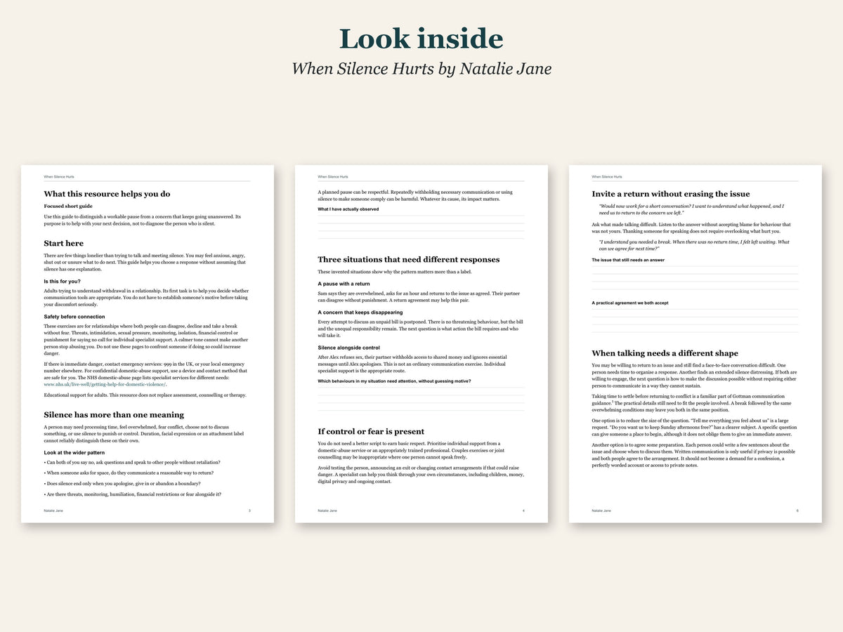 Look inside When Silence Hurts by Natalie Jane: sample pages