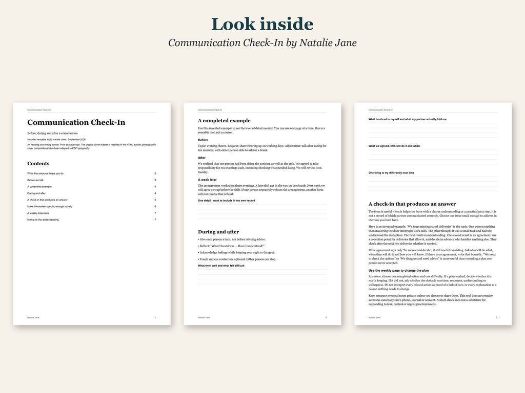 Look inside Communication Check-In by Natalie Jane: sample pages