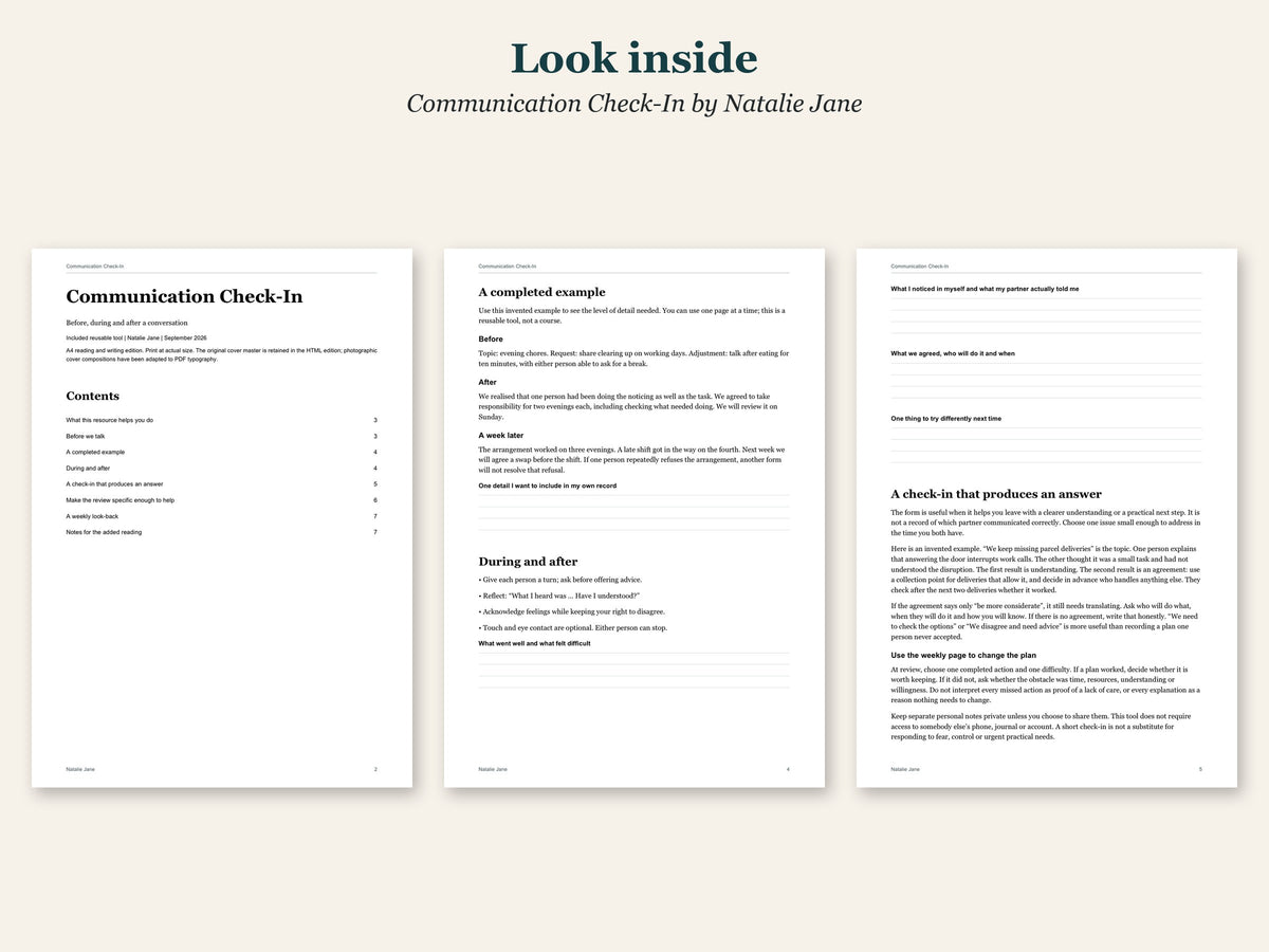 Look inside Communication Check-In by Natalie Jane: sample pages