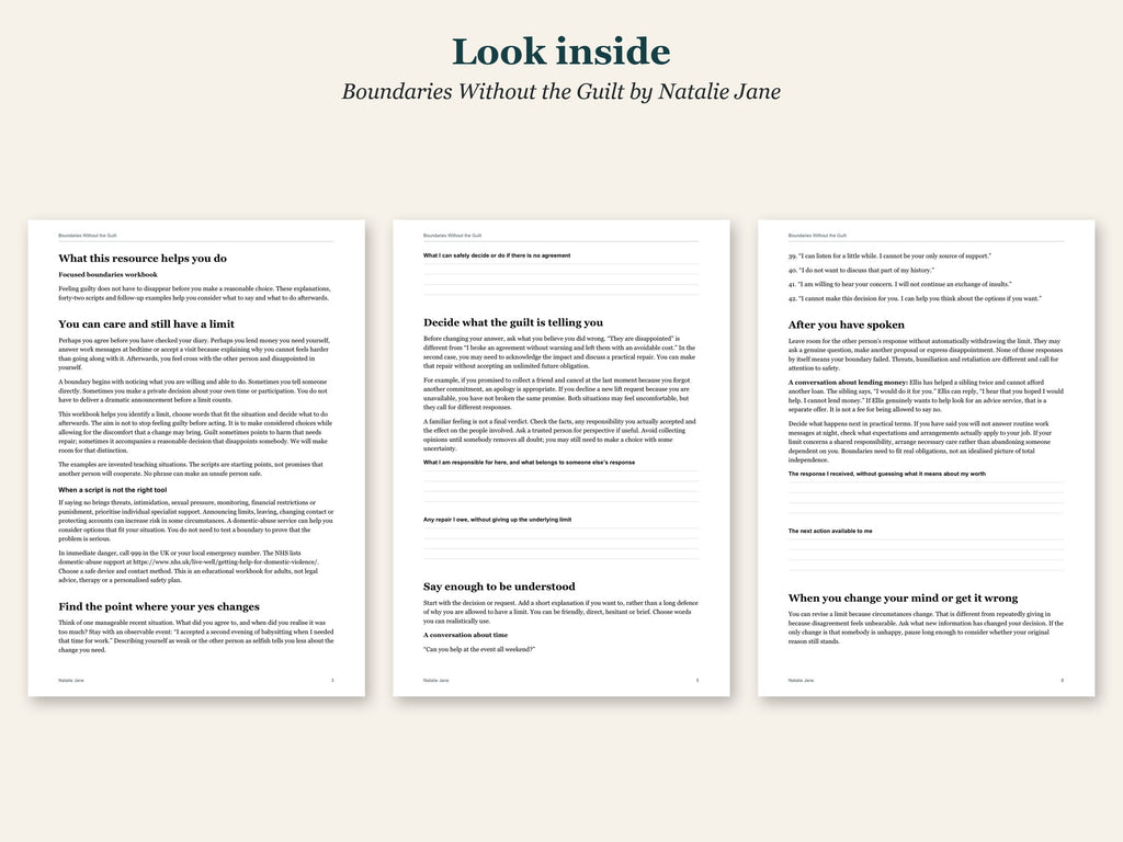 Look inside Boundaries Without the Guilt by Natalie Jane: sample pages